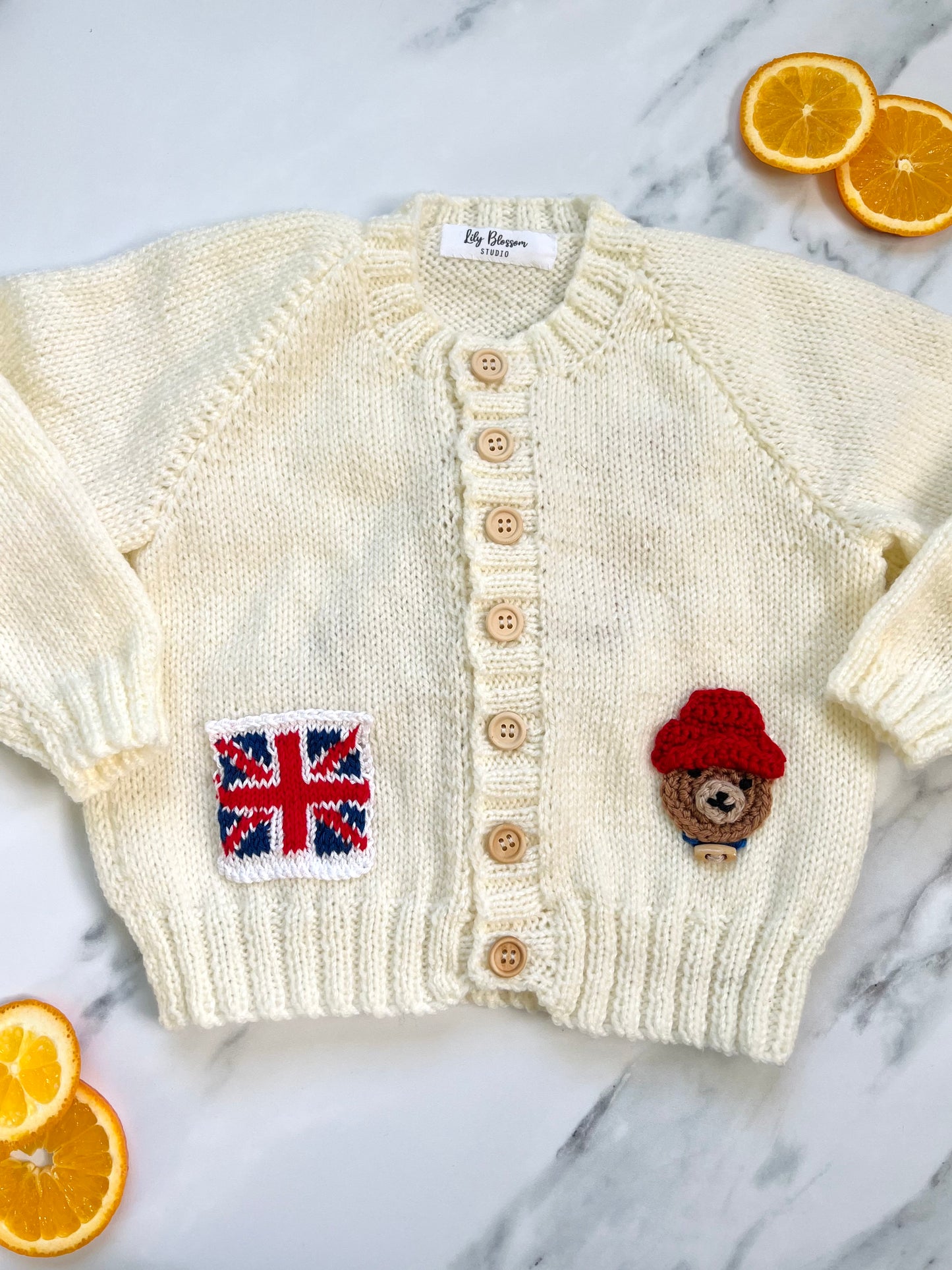 Paddington Bear Hand Knit Cream Cardigan