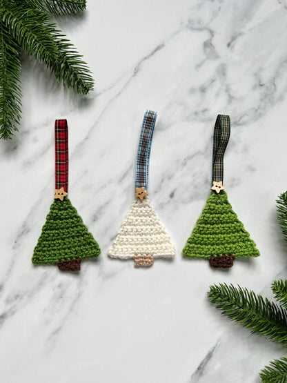 Set of Three Christmas Decorations (Light Green, Dark Green and White Christmas Trees)